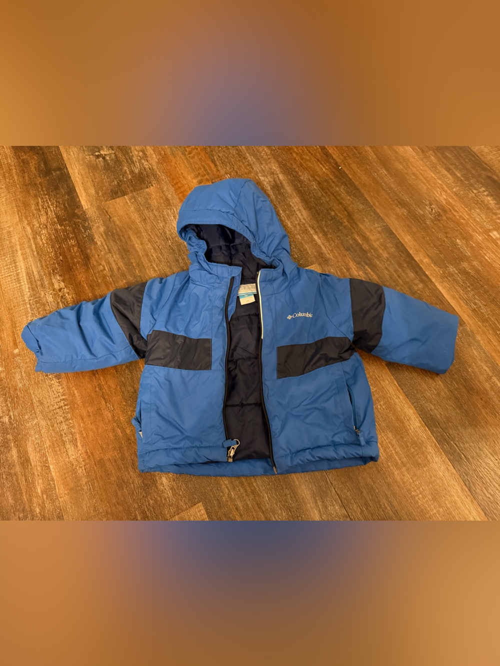Columbia Blue and Black Kids Hooded Puffer Jacket Sz 2T